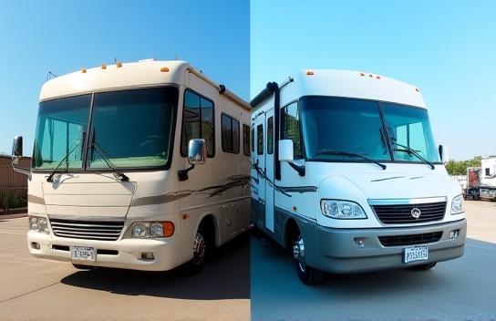 RV before and after deep detailing, side-by-side comparison